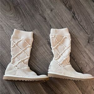 Ugg Classic Argyle Knit Off White Tall Cozy Winter Boots  Size 8